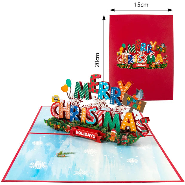 Folding Christmas Greeting Card With Envelope Santa Claus Snowman Xmas 3D Pop UP Invitation Card Postcard Navidad New Year Decor