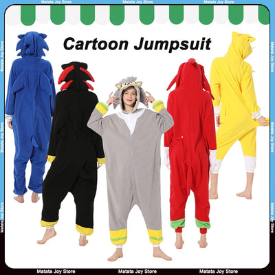 Anime Jumpsuit Cartoon Sleepwear Shadow Hedgehog Pajama Party Halloween Performance Suit Blue Home Wear Hooded Cosplay Costumes