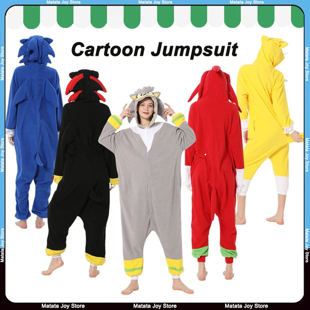 Anime Jumpsuit Cartoon Sleepwear Shadow Hedgehog Pajama Party Halloween Performance Suit Blue Home Wear Hooded Cosplay Costumes