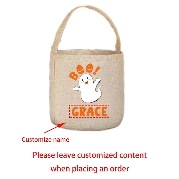Personalized Trick or Treat Bag Halloween Spooky Ghost Candy Bucket Gift for Kid Cute Boo Basket Funny Party Decoration Supplies