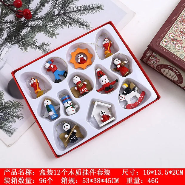 Creative Christmas Tree Decoration Wooden Small Pendant Small Ornaments Boxed Window Props Ornaments Christmas Decorations