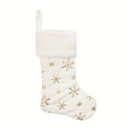 Christmas Stocking, 16 Inch Plush Faux Fur Sock with Snowflake Sequins, Holiday Tree Wall Fireplace Home Decor