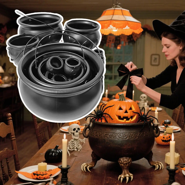 Witches Cauldron Halloween Candy Bowl Witches Cauldron Set Storage Bucket Home Decorations for Party Cabinet Desktop Tabletop