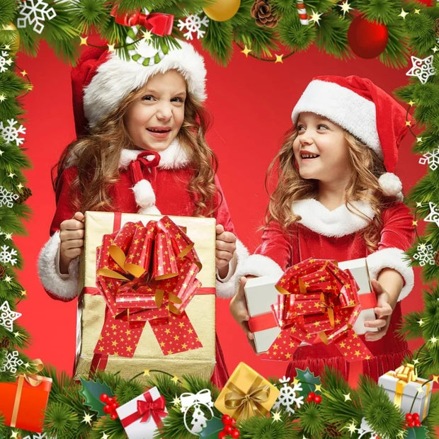 New 24/12PCS Christmas Pull String Bows Big 5 Inch Gift Bows Ribbon for Xmas Present Wrapping Florist Flower Basket Decoration
