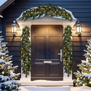 Pre-Lit Greenery Pine Cone Christmas Garland Flocked and Warm White Led Lights, Front Door Christmas Wreath, Teardrop