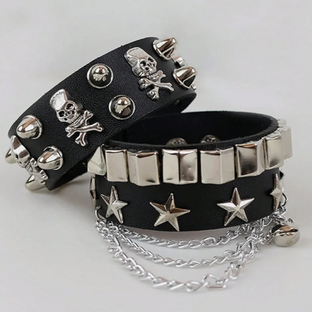 Vintage Leather Bracelets Punk Row Cuspidal Spikes Rivet Stud Wide Cuff PU Leather Punk Gothic Rock Unisex goth accessories