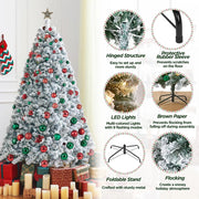 Yaheetech 7.5ft (228.6cm) Pre-lit Snow Flocked Artificial Spruce Christmas Tree | 550 Multicolor LED Lights, 1284 Branch Tips, M