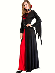 False Lace Dress with Laces for Halloween, Long Sleeve Dress for Vampire Cosplay, Women's Clothing, Carnival