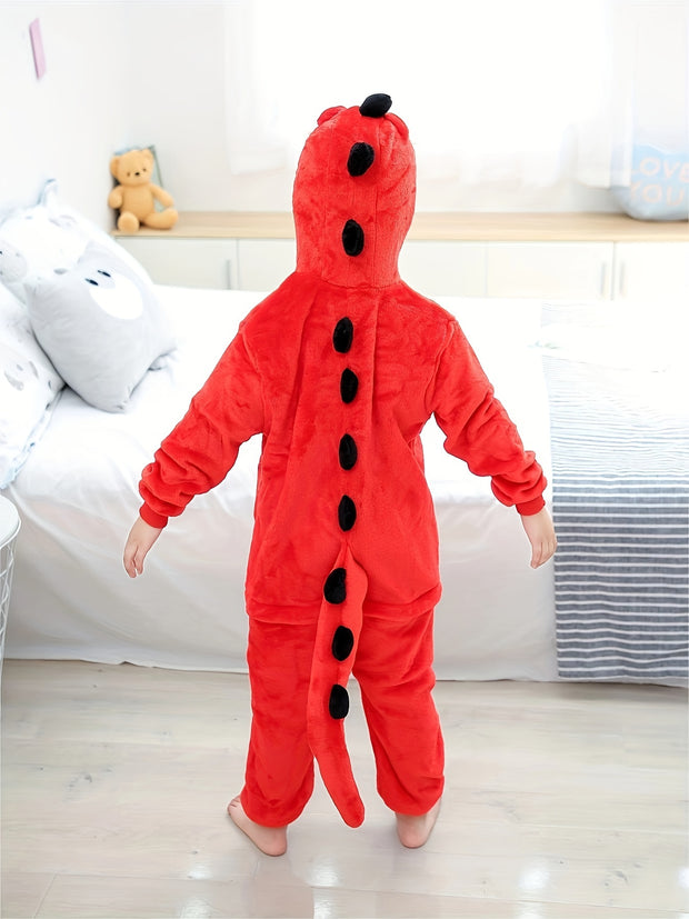 1pc Boys Cozy Dinosaur Hooded Jumpsuit for Halloween Parties, Boys Clothes, family Valentine's Day themed