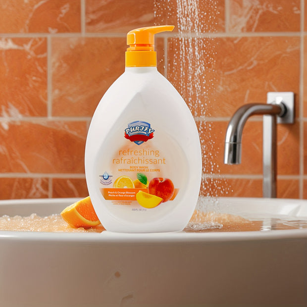 [VITALS | Revitalizing] 1pc VITALS Peach & Orange Blossom Revitalizing Body Wash - 33.8oz/1000ml | Infused with Fruit Extracts & Floral Essences, Gently Cleanses, Brightens & Hydrates Skin | Paraben-Free, Suitable for All Ski
