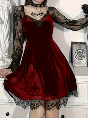 Plus Size, Dark European Hip-Hop Style Contrast Lace Fashion Bustier Flare Sleeve Plus Size Dress