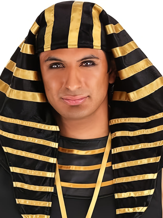 Men Egyptian Costume Set, 7 Pcs Golden Trim Tank Tops Skirt Arm Sleeves Headwear Necklace Halloween Cosplay Outfits