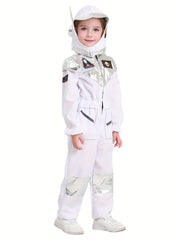Boys Girls Space Astronaut Jumpsuit & Helmet Set Suitable for Halloween, Carnival, Space-Themed Parties