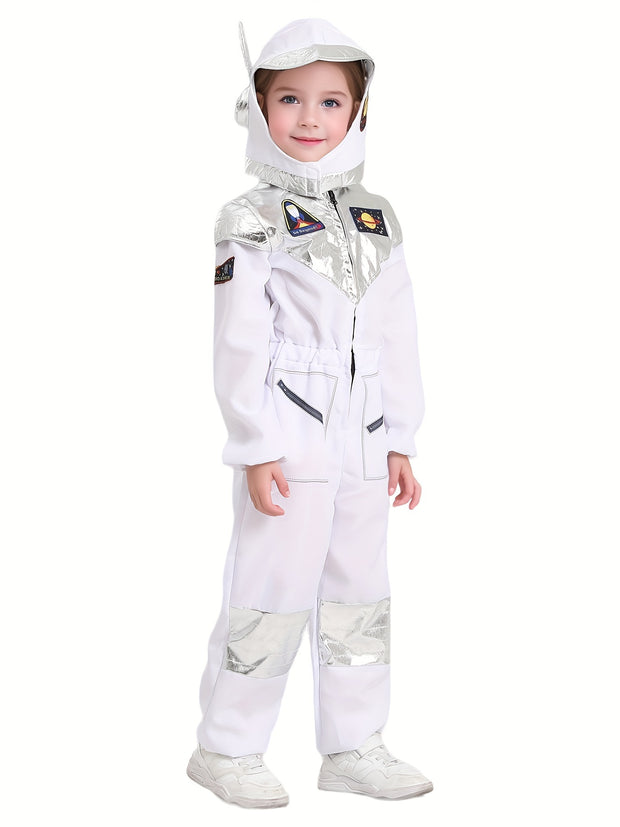 Boys Girls Space Astronaut Jumpsuit & Helmet Set Suitable for Halloween, Carnival, Space-Themed Parties