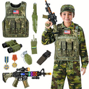 GINMIC Tactical Army Costume for Boys & Girls - Realistic Camouflage Vest with MOLLE Webbing, Pistol & Med Kit, Halloween & Christmas Outfit, Durable Polyester, Boy Costume, Best for Christmas
