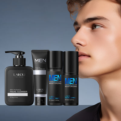 4pcs Men Skincare Set - Day & Night Care - Gently Cleanse Skin, Lock In Moisture - Cleanser Toner Lotion Tone Up Cream - Ideal Gift for Boy Friend Husband Father Valentines Day Gift Set