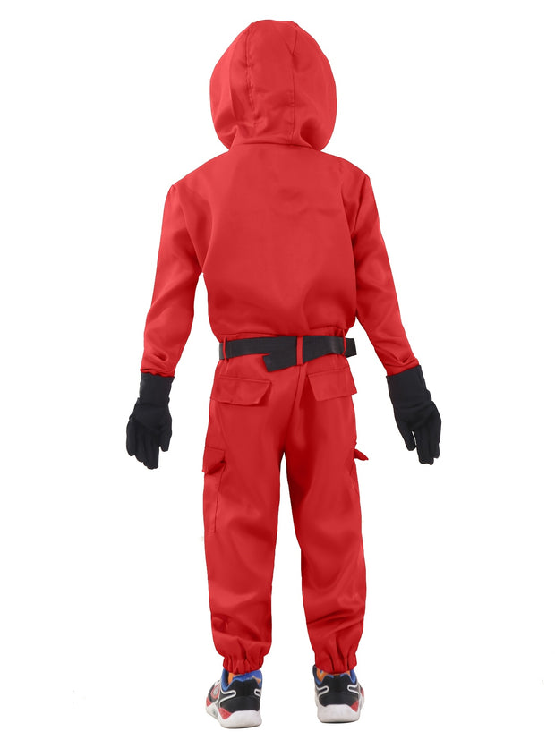 Halloween Bright Red Game Soldier for Children, Suitable for Boys And Girls, Includes Clown Outfit, Jumpsuit, Gloves, And Belt in a Three-Piece Set. Suitable for Carnival Party