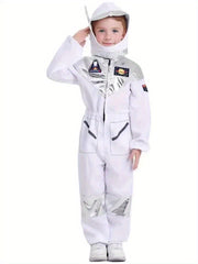 Boys Girls Space Astronaut Jumpsuit & Helmet Set Suitable for Halloween, Carnival, Space-Themed Parties
