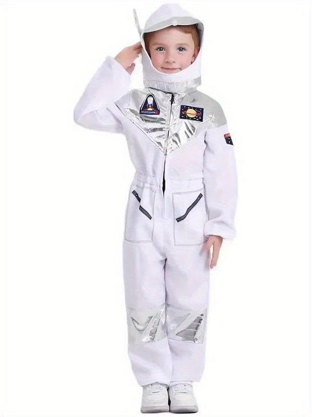 Boys Girls Space Astronaut Jumpsuit & Helmet Set Suitable for Halloween, Carnival, Space-Themed Parties
