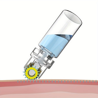 Hydra Roller 64-Needle 0.25mm Titanium Microneedling Tool - Stainless Steel & Glass Construction, Battery-Free & Odorless for Home Use, Light Beige & Collagen Boosting, Transparent Cylindrical Design, Durable Device