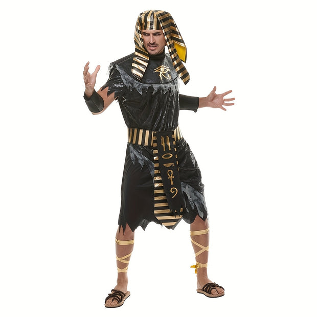 Halloween Black Egyptian Pharaoh Men'S Costume Adult Historical King Of Egypt Outfit Headpiece Cosplay Cloth