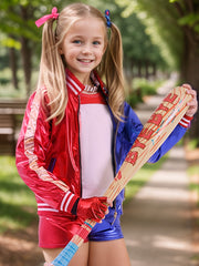 11pcs Halloween Youngsters Cosplay Costume Set with Zip Up Youngsters Top Red And Blue, Movie Cosplay Costume Jacket, Mardi Gras Halloween Party Fancy Suit