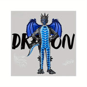 SYNCFUN Halloween Dragon Costume for Kids - Blue & Black Winged Dragon with Tail & Mask Set, All-Season Dress Up for Boys, Halloween Costume, Festive Attire, Detailed Craftsmanship, Durable Fabric, Best for Christmas, Perfect