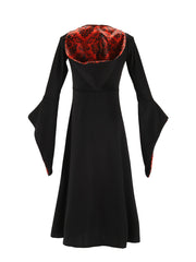 A Long Hooded Print Dress for Girls Featuring Exquisite Digital Prints of a Vampire Costume, Perfect for Halloween Parties And Various Festive Celebrations.