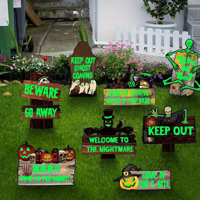 8pcs Halloween Yard Sign With Stake - Skull Pumpkin Bat Sets, Halloween Outdoor Decor, Pumpkins, Ghosts, Tombstones, Mummies, Skeletons And Crows Halloween Party Decor, Easy To Install Outdoor Garden Decor, Waterproof Lawn Ya