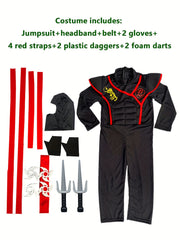 Carnival Boys Kids Ninja Costume Cosplay Assassin Samurai Warrior Muscle Jumpsuit Children Halloween Fancy Dress Up