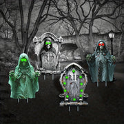 4PC Halloween Ground Plug Spooky Tombstone Eyes Glow Outdoor Patio Sign Lawn Yard Road Sign LED Holiday Party Decoration Display Sign Create A Scary Ambience Festive Scent Decorations
