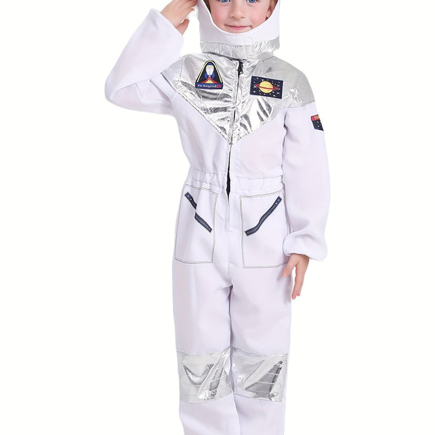Boys Girls Space Astronaut Jumpsuit & Helmet Set Suitable for Halloween, Carnival, Space-Themed Parties
