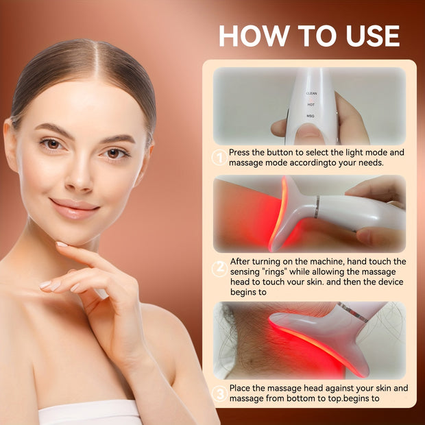 LED Face-Lifting Device, 7 Color Led Face massage Device, Lifting and Firming Facial Massage Device, 4 in 1 Face Massager, Face Neck Massager for Daily Skin Care Routine, Facial Massager Skin Care Tool
