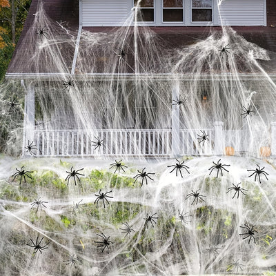 Cover 1500 Square Feet 300g Halloween Spider Web Stretchable Cobweb with 50pcs Small Spiders Halloween Indoor Outdoor Decorations