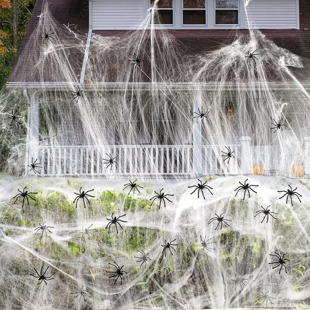 Cover 1500 Square Feet 300g Halloween Spider Web Stretchable Cobweb with 50pcs Small Spiders Halloween Indoor Outdoor Decorations