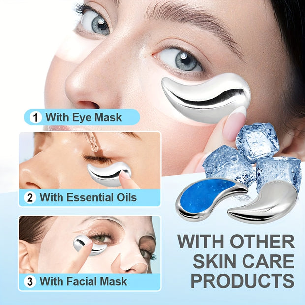 1 Pair Stainless Steel Eye Massagers - Reusable Multi-Purpose Hot & Cold Compress Relax, Portable Gua Sha Facial Massage Tools for Home, Travel, Beauty Shops - No Battery Needed, Holiday & Mother’s Day Gifts