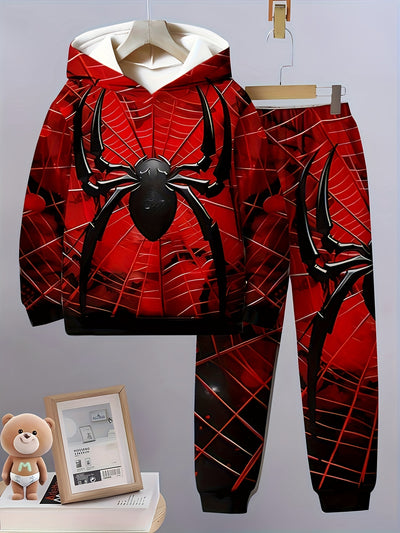 Boys' Creative Game Spider Hero 3D Digital Print Kids Set with Loose-Fit Casual Hoodie and Pants, Perfect for Outdoor