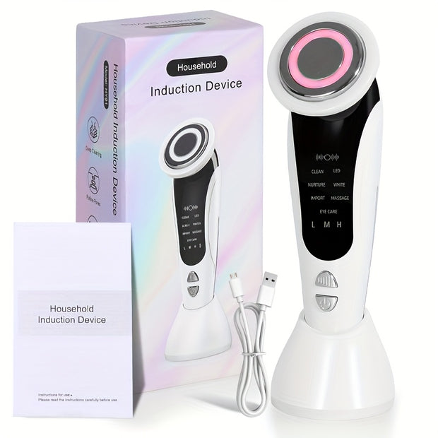 7-in-1 Facial and Neck Massager with USB-Powered, LCD Modes (Cleanse/Care/Massage), Portable Light Beige Care Device for, Collagen Boost, Pore Tightening - Home & Travel Beauty Tool, Ideal Gift for Women & Girls, Facial Massa