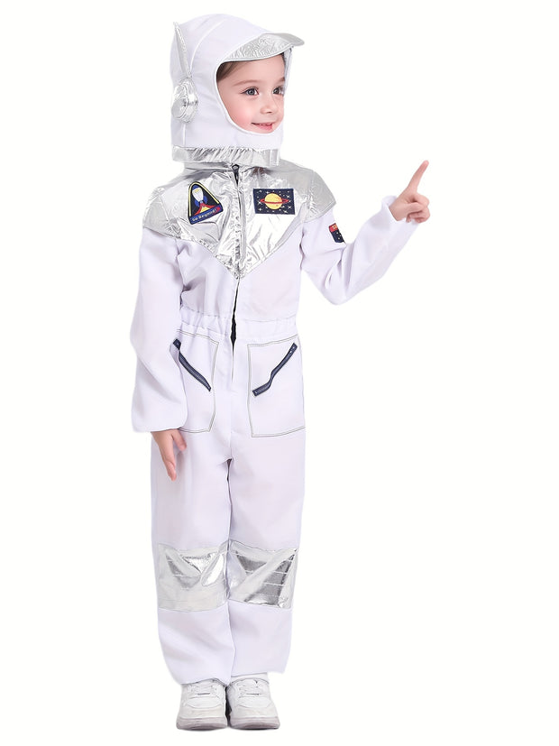 Boys Girls Space Astronaut Jumpsuit & Helmet Set Suitable for Halloween, Carnival, Space-Themed Parties