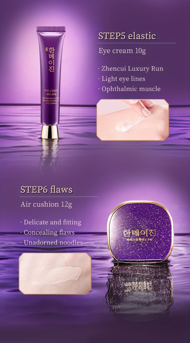 6pcs Korean and American Skin Purple Ganoderma Moisturizing Beauty Set Box Hydrating, Moisturizing and Nourishing Skincare Set for Facial Care Gifts for Mothers and Girlfriends Mother's Day Gift