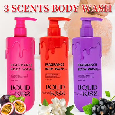 3 Scents 16fl. Oz. Body Wash Set - Black Currant & Pink Pepper, Jasmine & Orris Root, Passion Fruit & Vanilla Orchid Scents - Hydrating & Smoothing for All Light Beige Types, Alcohol-Free with Coconut Oil, Valentine's Day And
