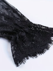 Halloween Waist-Cinching Dress, Gothic Dark Style Contrast Lace Long-Sleeve A-Line Party Performance Costume