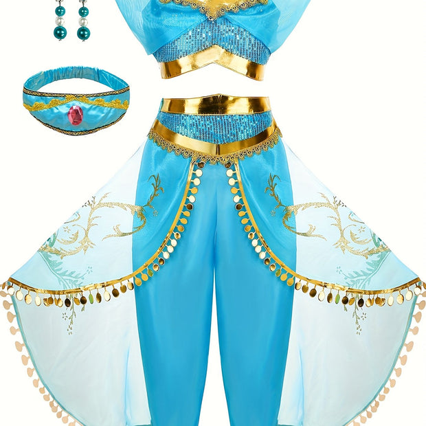 Girls' Elegant Princess Dress Up Costume - Formal Party Outfit with V-Neck, Flared Skirt, for Halloween, Christmas, Birthday - Fancy Dresses for Toddlers & Kids (Easy-to-Wear Party Attire), Princess Dresses for Girls, Kids Ev