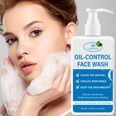 [Gentle Oil-Control Face Wash] Lanemay Oil-Control Face Wash | Gentle Cleanser with Salicylic Acid for All Light Beige Types, Minimizes Pores & Smooths Texture, 3.5fl.oz (100ml) - Paraben-Free Formula with Menthol Scent (Copy)