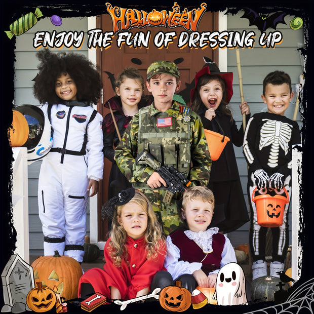GINMIC Tactical Army Costume for Boys & Girls - Realistic Camouflage Vest with MOLLE Webbing, Pistol & Med Kit, Halloween & Christmas Outfit, Durable Polyester, Boy Costume, Best for Christmas