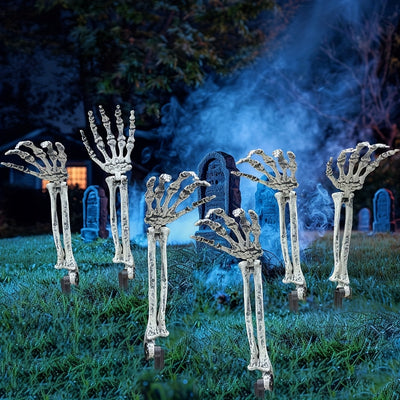 [Halloween Skeleton Hand] 2/6pcs Halloween Skeleton Hand Decorations - Realistic White Plastic Ghostly Hand, Spooky Outdoor Yard Graveyard Party Props, Easy Stake Installation No Batteries Needed, Halloween Decorations, Eerie