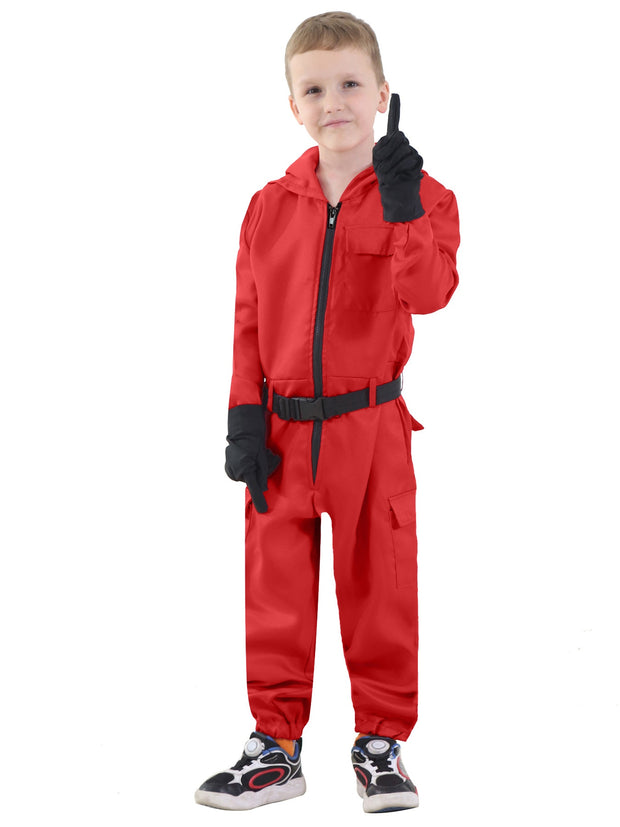 Halloween Bright Red Game Soldier for Children, Suitable for Boys And Girls, Includes Clown Outfit, Jumpsuit, Gloves, And Belt in a Three-Piece Set. Suitable for Carnival Party