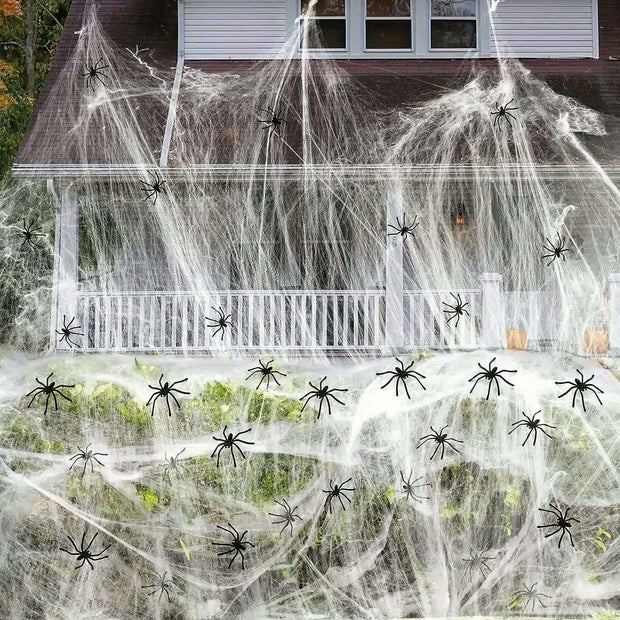 Cover 1500 Square Feet 300g Halloween Spider Web Stretchable Cobweb with 50pcs Small Spiders Halloween Indoor Outdoor Decorations