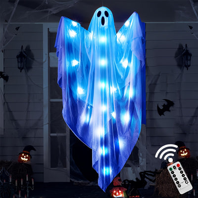 Halloween Hanging Lights with Blue LED Lights, 47 Inch White Halloween Hanging Decorations, Room Decorations, Home Decor for Front Yard Patio Lawn Garden Party Decorations Indoor Outdoor
