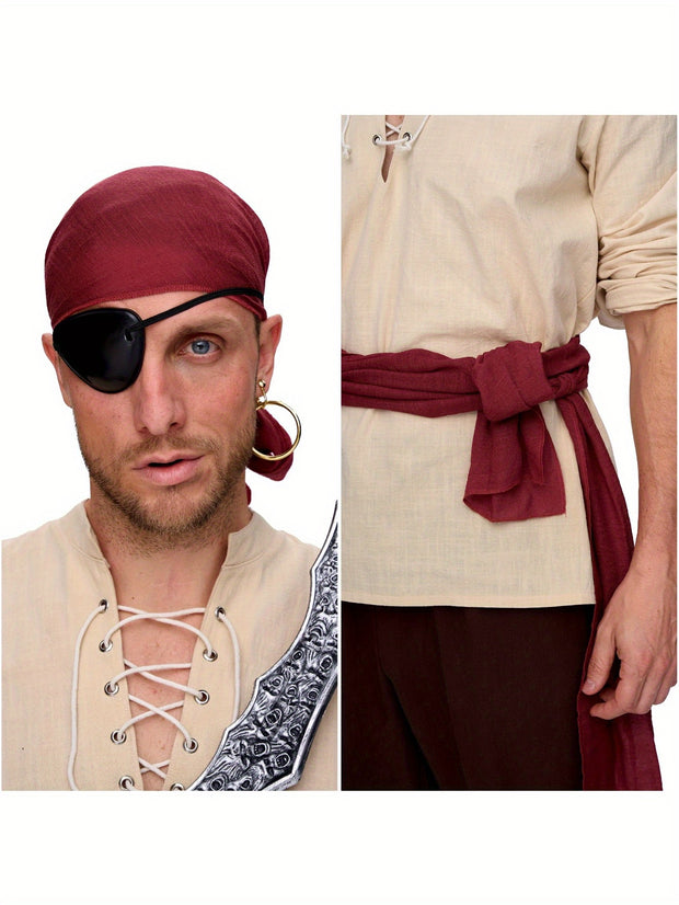 JOYFY Men Pirate Costume, Adult Halloween Costume Renaissance Medieval Viking Pirate Costume for Cosplay